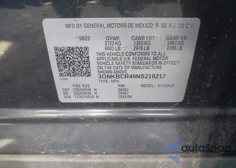 2022 Chevrolet Blazer Fwd 2Lt из США, поврежденный, VIN 3GNKBCR49NS219217